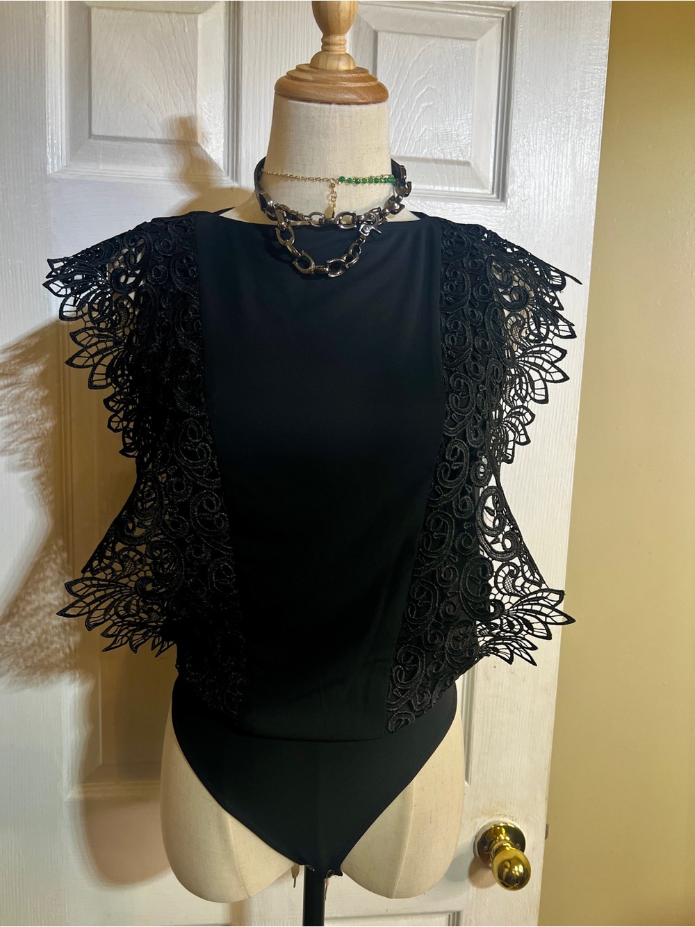 New Express Wms Black Lace‎ Embroidery Cutout Whimsigoth Sleeveless Bodysuit XS